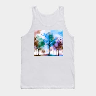 Colorful Blue Purple Pastel Abstract Trees Tank Top